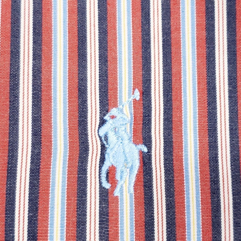 VTG Polo Ralph Lauren Button Down Shirt Men 17.5 34/35 XL Red Stripe Custom Fit